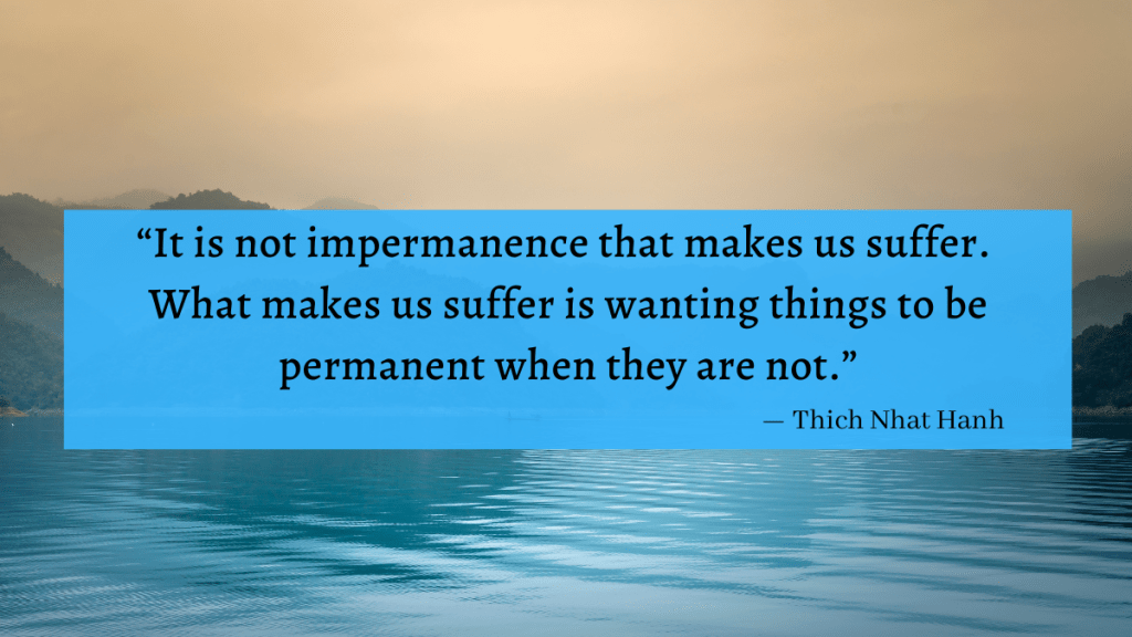 "It is not impermanence that makes us suffer. What makes us suffer is wanting things to be permanent when they are not." - Thich Nhat Hanh